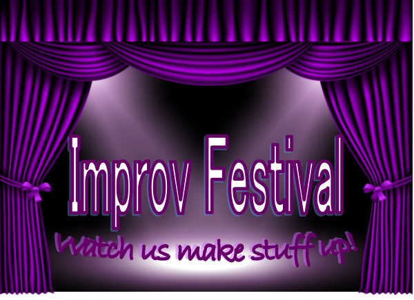 Improv Festival in purple curtains with purple spotlights shining down Improv Festival in purple curtains with purple spotlights shining down